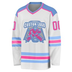 Blaues Hockeytrikot in Pink-Hellweiß