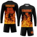 Uniformtrikot Schwarz Rot-Gold Benutzerdefinierte Fußball Flamme Sublimation Uniformtrikot Schwarz Rot-Gold Benutzerdefinierte Fußball Flamme Sublimation