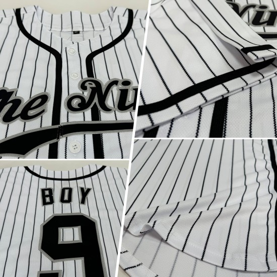 Schwarz-Grau-Weiß Authentic Black Pinstripe Custom Baseball Jersey