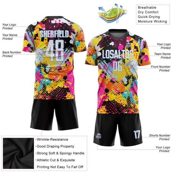 Weiß-Licht Uniform Blau Fußball Jersey Muster Custom Sublimation Graffiti
