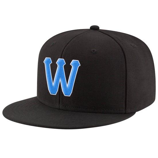 Genähte Mütze Schwarz Verstellbar Powder Custom Snapback Blau-Weiß Genähte Mütze Schwarz Verstellbar Powder Custom Snapback Blau-Weiß