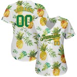 Weißes Hawaii-Ananas-Design, authentisches Kelly-Grün-Gold-Baseball-Trikot, benutzerdefiniertes 3D-Muster Weißes Hawaii-Ananas-Design, authentisches Kelly-Grün-Gold-Baseball-Trikot, benutzerdefiniertes 3D-Muster