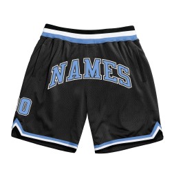 Custom Hellschwarze Shorts Blau-Weiß Authentic Basketball Throwback