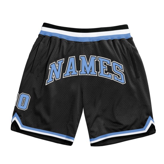 Custom Hellschwarze Shorts Blau-Weiß Authentic Basketball Throwback