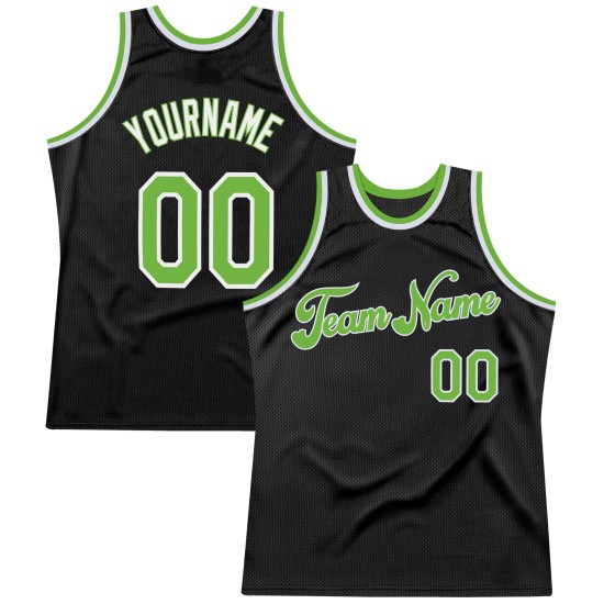 Authentisches Throwback Grün-Weiß Basketball Schwarzes Trikot Custom Neon Authentisches Throwback Grün-Weiß Basketball Schwarzes Trikot Custom Neon