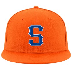 Orange Hat Stitched Custom Adjustable Snapback Royal-Weiß