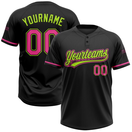 Custom Pink-Neon Softball Jersey Zwei-Knopf Schwarz Grün Unisex Custom Pink-Neon Softball Jersey Zwei-Knopf Schwarz Grün Unisex