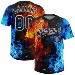 Muster Softball Flamme Schwarz-Weiß Zwei-Knopf Figur Custom 3D Jersey Unisex