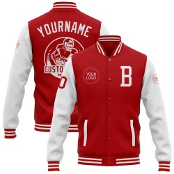 Zwei Letterman Tone Custom Red Full-Snap Bomberjacke Weiß Varsity