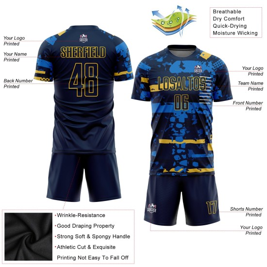 Marineblau-Gold Uniform Custom Sublimation Jersey Navy Fußball