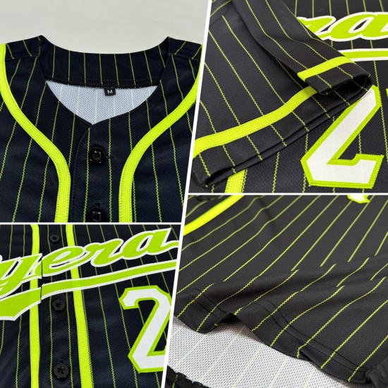 Schwarz Neon Grün-Weiß Custom Authentic Jersey Baseball Nadelstreifen Neon Grün