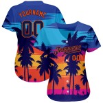Benutzerdefinierte Jersey Royal Palm Baseball Muster Bäume Navy-Orange Design Authentic 3D