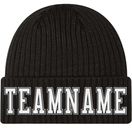 Umschlagmütze Weiß-Grau Custom Stitched Knit Schwarz Umschlagmütze Weiß-Grau Custom Stitched Knit Schwarz