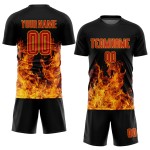 Uniformtrikot Schwarz Rot-Gold Benutzerdefinierte Fußball Flamme Sublimation Uniformtrikot Schwarz Rot-Gold Benutzerdefinierte Fußball Flamme Sublimation