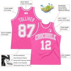 Weißes Basketball-Trikot in Pink, authentisch, individuell, Throwback