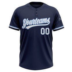 Blaues Custom Softball Zwei-Knopf-Trikot Weiß-Hellmarineblau Unisex