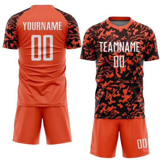 Fußballuniform Orange Trikot Benutzerdefinierte Weiß-Schwarz Sublimation