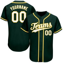 Weiß-Gold Custom Authentic Green Jersey Baseball