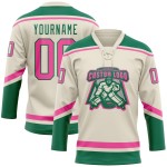 Hockey Creme Grün Pink-Kelly Jersey Spitze Custom Hals Hockey Creme Grün Pink-Kelly Jersey Spitze Custom Hals