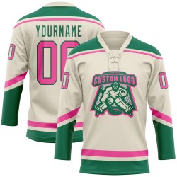 Hockey Creme Grün Pink-Kelly Jersey Spitze Custom Hals