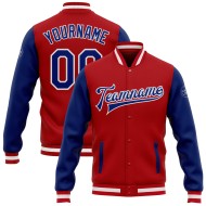 Full-Snap Letterman Varsity Custom Red Two Tone Bomber Royal-White Jacke