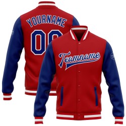 Full-Snap Letterman Varsity Custom Red Two Tone Bomber Royal-White Jacke