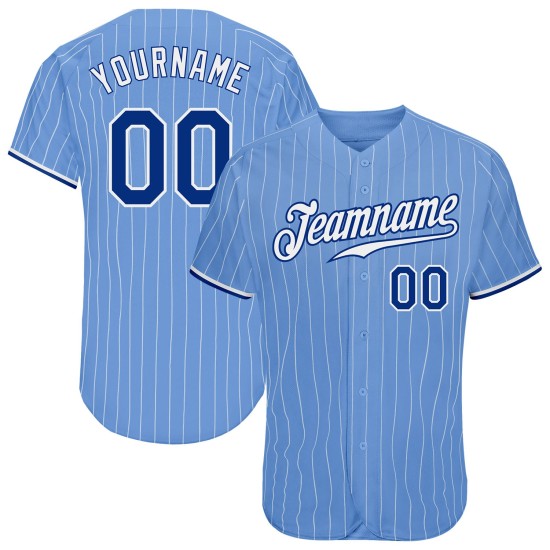Authentic Pinstripe Royal-White Weiß Baseball Custom Light Jersey Blau