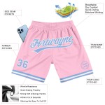 Authentic Custom Hellrosa Throwback Shorts Basketball Blau-Weiß