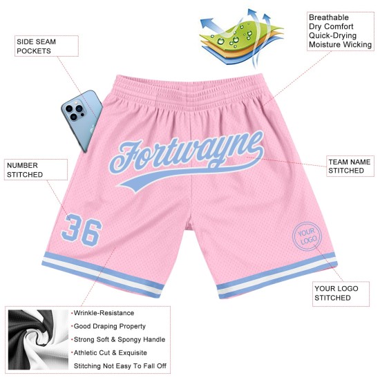 Authentic Custom Hellrosa Throwback Shorts Basketball Blau-Weiß