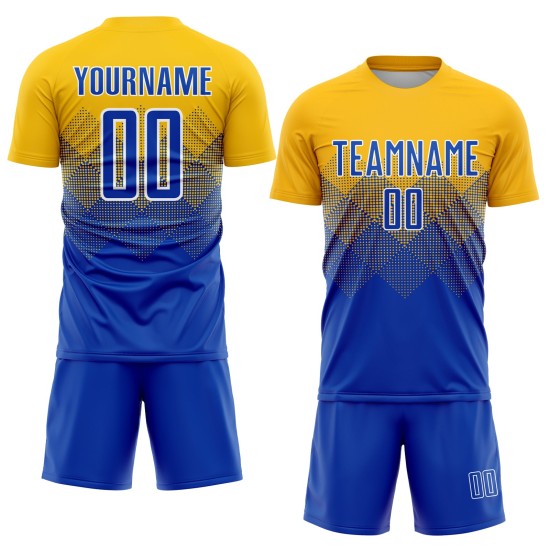 Trikot Royal-Weiß Uniform Custom Sublimation Gold Fußball