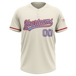 Creme Custom Softball Unisex Jersey Hellblau-Rot Zwei-Knopf Creme Custom Softball Unisex Jersey Hellblau-Rot Zwei-Knopf