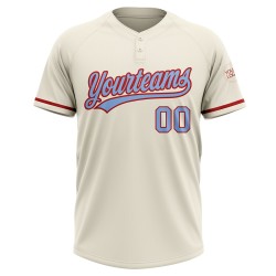 Creme Custom Softball Unisex Jersey Hellblau-Rot Zwei-Knopf