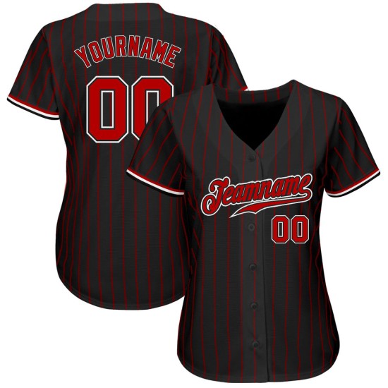 Baseball Schwarz Custom Red Authentic Rot-Weiß Nadelstreifen Trikot