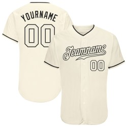 Baseball Authentic Custom Creme Creme-Schwarzes Trikot