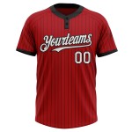 Nadelstreifen Custom Unisex Softball Rot Zwei-Knopf Schwarz Weiß Jersey Nadelstreifen Custom Unisex Softball Rot Zwei-Knopf Schwarz Weiß Jersey