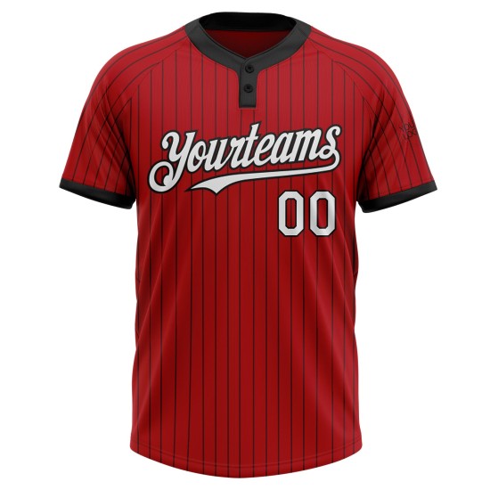 Nadelstreifen Custom Unisex Softball Rot Zwei-Knopf Schwarz Weiß Jersey Nadelstreifen Custom Unisex Softball Rot Zwei-Knopf Schwarz Weiß Jersey
