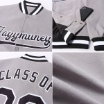 Graue Full-Snap Custom Bomber Schwarz-Weiß Jacke Varsity Letterman Graue Full-Snap Custom Bomber Schwarz-Weiß Jacke Varsity Letterman