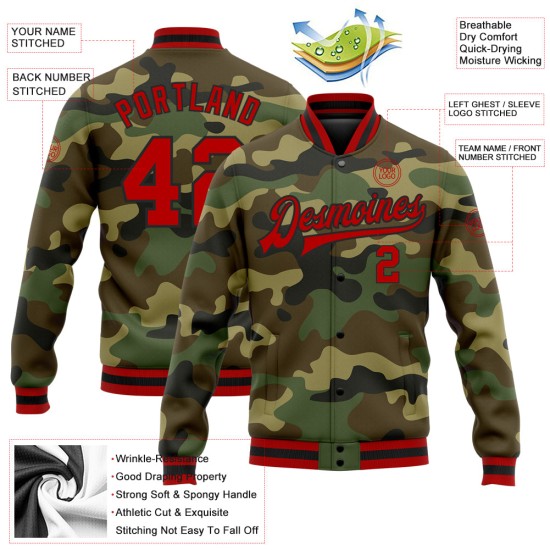 Service Rot-Schwarz Salute Varsity Custom Camo Full-Snap Jacke zu Bomber Letterman Service Rot-Schwarz Salute Varsity Custom Camo Full-Snap Jacke zu Bomber Letterman