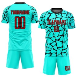 Uniform Custom Fußball Sublimation Rot-Schwarz Jersey Aqua