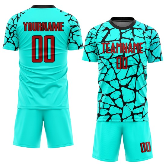 Uniform Custom Fußball Sublimation Rot-Schwarz Jersey Aqua