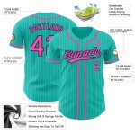 Nadelstreifen Baseball Weiß Authentic Custom Pink-Navy Aqua Jersey