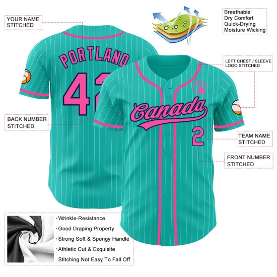 Nadelstreifen Baseball Weiß Authentic Custom Pink-Navy Aqua Jersey