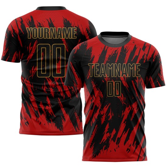 Rot Schwarz-Old Custom Sublimation Jersey Fußball Gold Uniform