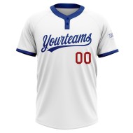 Custom Jersey Softball Weiß Unisex Zwei-Knopf Rot-Royal Custom Jersey Softball Weiß Unisex Zwei-Knopf Rot-Royal