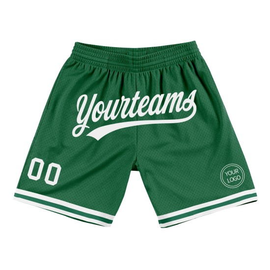 Authentische benutzerdefinierte Shorts Weiß Throwback Kelly Basketball Grün