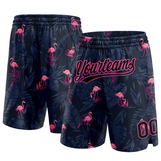 Muster 3D Shorts Benutzerdefinierte Rosa Schwarz Basketball Flamingo