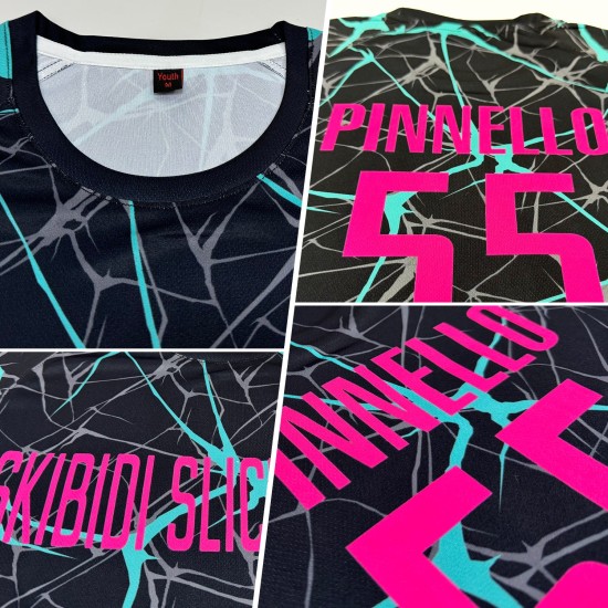 Sublimation Fußballtrikot Schwarz Uniform Pink-Aqua Custom