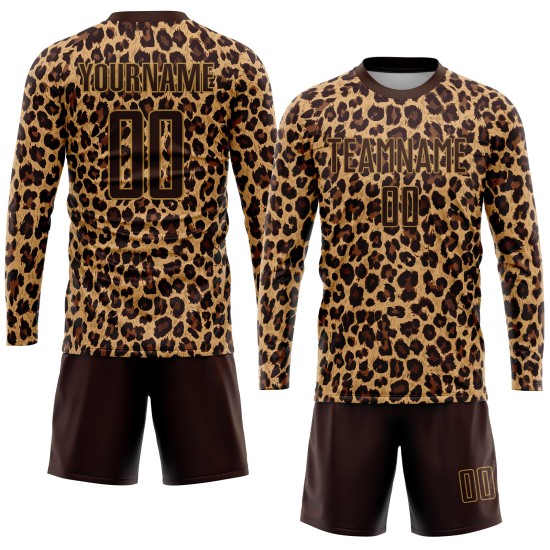 Uniform Fußballtrikot Braun Braun-Old Sublimation Custom Gold Leopard