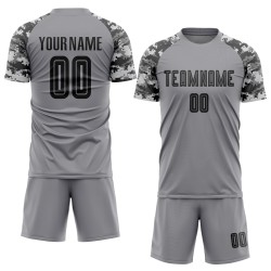 Grau Schwarz-Camo Sublimation Custom Jersey Uniform Fußball