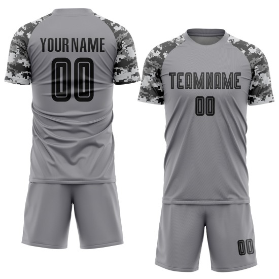 Grau Schwarz-Camo Sublimation Custom Jersey Uniform Fußball